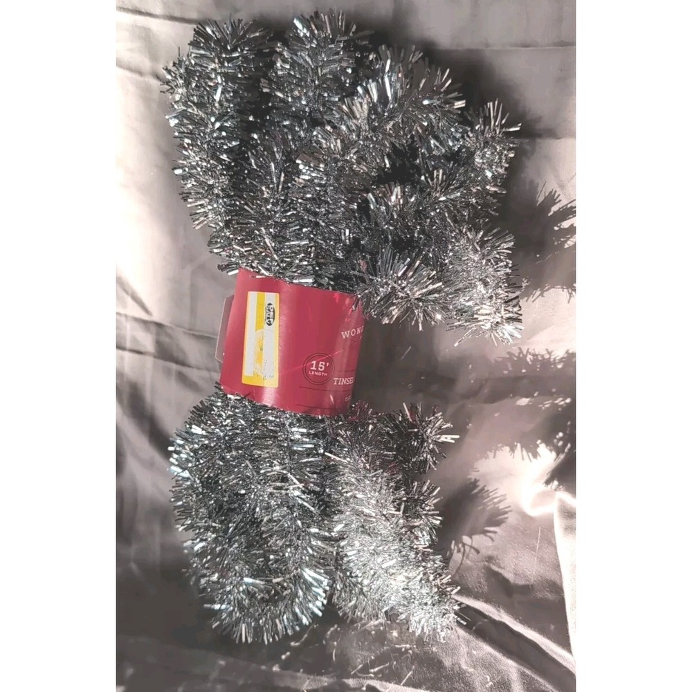 New ! Wondershop 15' Soft & Silky Tinsel Christmas Garland Silver Color